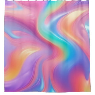 Trendy neon Pink Blue green abstract waves Shower Curtain