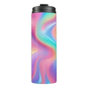 Trendy neon Pink Blue green abstract waves  Thermal Tumbler