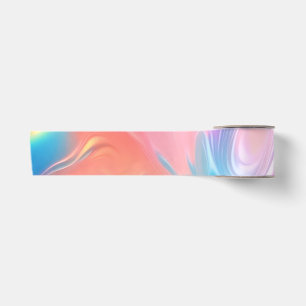 Trendy neon Pink Blue yellow abstract waves Satin Ribbon