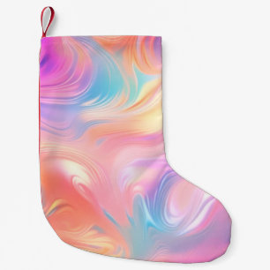 Trendy neon Pink Blue yellow abstract waves Small Christmas Stocking