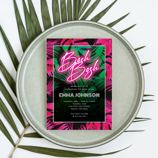 Trendy Neon Pink Tropical Bachelorette Party Invitation (Creator Uploaded)