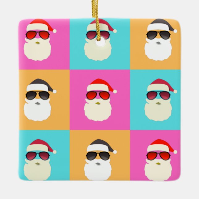 Trendy Neon Santa Sunglasses Pattern Retro Ceramic Ornament (Front)
