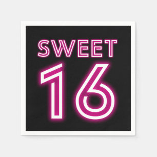 Trendy Neon Sweet Sixteen Hot Pink and Black Napkin