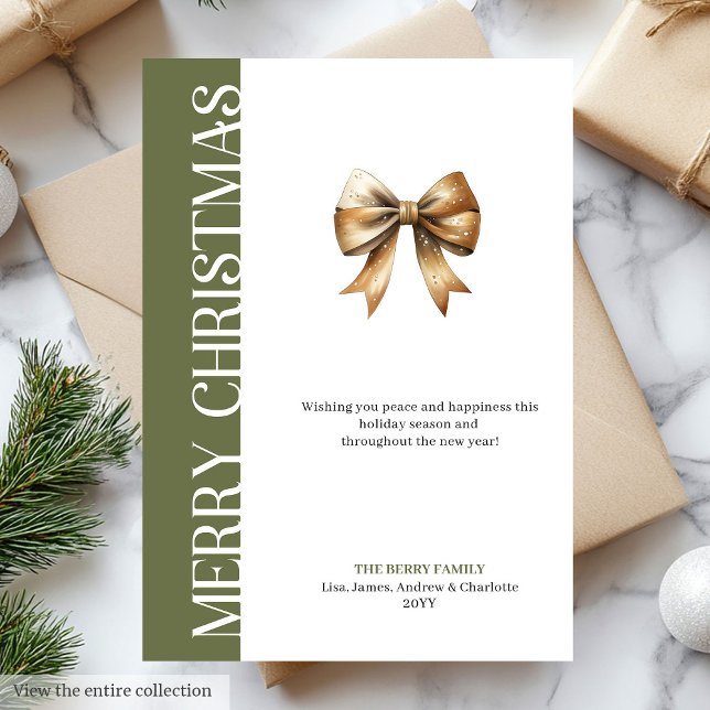 Trendy Neutral Christmas Bow Greeting Card Design (Trendy Neutral Christmas Tree Greeting Card Design)