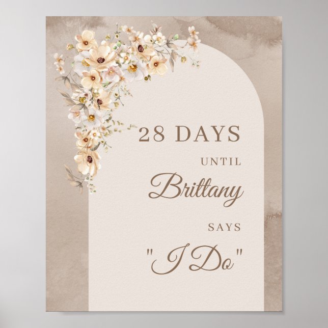 Trendy neutral wildflowers boho arch countdown poster (Front)
