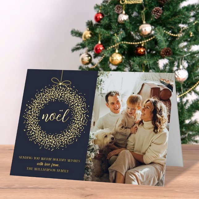 Trendy Noël Wreath Christmas Photo Real Foil Greeting Card (Creator Uploaded)