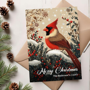Trendy Nostalgic Christmas Bird Greeting Card