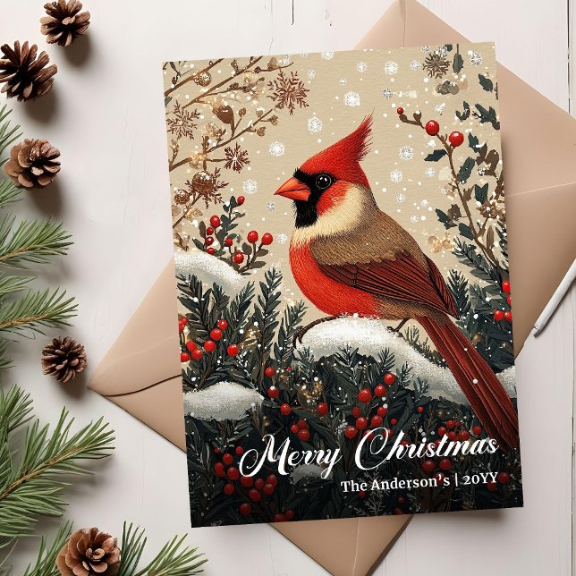 Trendy Nostalgic Christmas Bird Greeting Card (Trendy Nostalgic Christmas Bird Greeting Card)