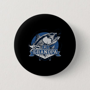 Trendy Number 1 Grandpa Fishing Logo  6 Cm Round Badge