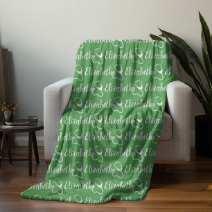 Trendy Nurse Personalised Calligraphy Name Green Fleece Blanket