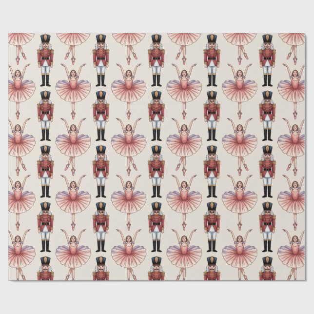 Trendy Nutcracker and Ballerina ballet dancer      Wrapping Paper (Flat)