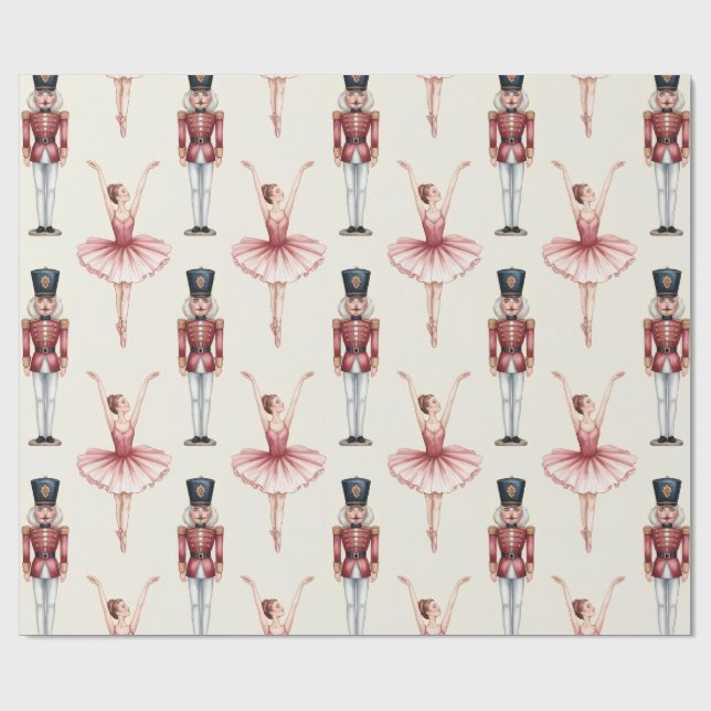 Trendy Nutcracker and Ballerina ballet dancer      Wrapping Paper (Flat)