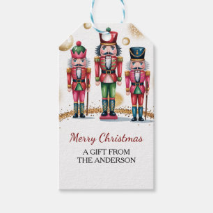 Trendy Nutcracker Merry Christmas Gold Glitter Gift Tags