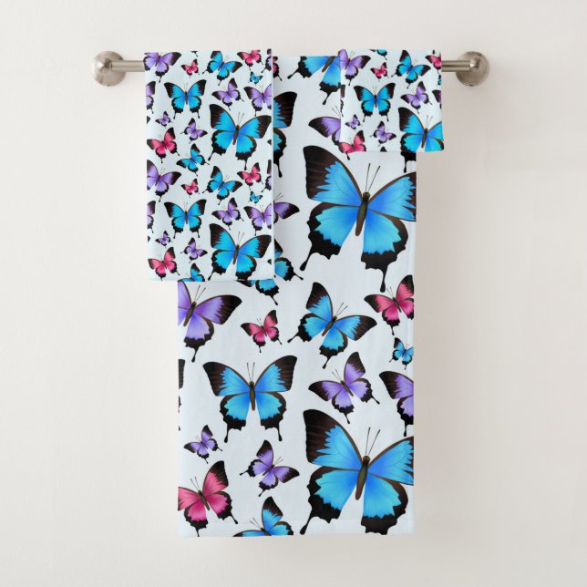 trendy of blue & colourful  Butterflies  Bath Towel Set (Insitu)