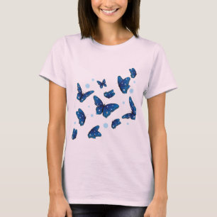 trendy of blue & white Butterflies  T-Shirt