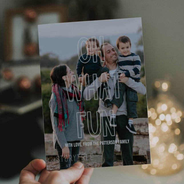 Trendy Oh What Fun Overlay Holiday Flat Card (Trendy Oh What Fun Holiday Photo Card)