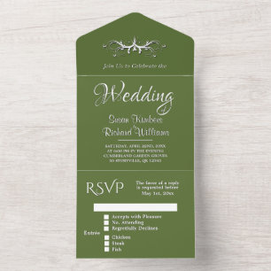 Trendy Olive and White Tri Fold w Rsvp Wedding  A All In One Invitation
