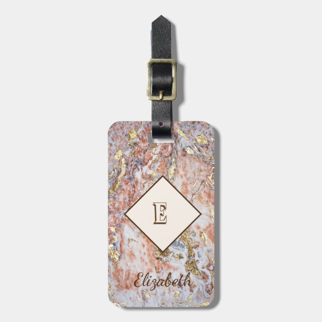Trendy Ombre Marble, Monogram-Personalised Luggage Tag (Front Vertical)