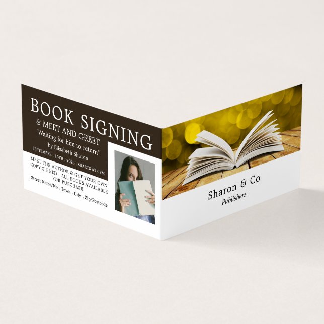 Trendy Open Book, Publisher, Writer Book Signing Business Card (Outside)