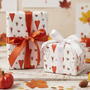 Trendy Orange and Black Cute Heart Pattern Wrapping Paper