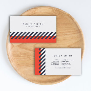 Trendy Orange and Blue Stripes Social Media Business Card
