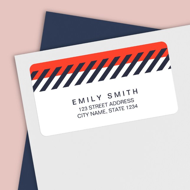 Trendy Orange and Dark Blue Stripes Address Label (Creator Uploaded)