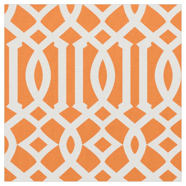 Trendy Orange and White Trellis Lattice Pattern Fabric (Close Up)