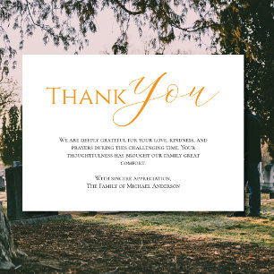 Trendy Orange Black Traditional Sympathy Funeral Thank You Card