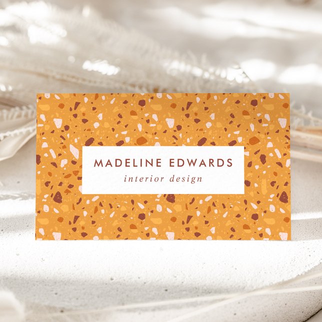 Trendy Orange & Brown Terrazzo Business Card (Creator Uploaded)