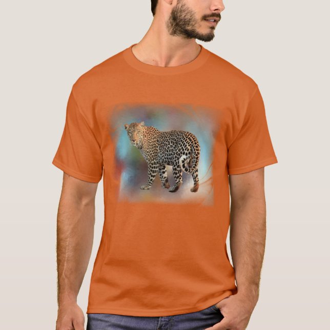 Trendy Orange Colour Leopard Elegant Modern T-Shirt (Front)
