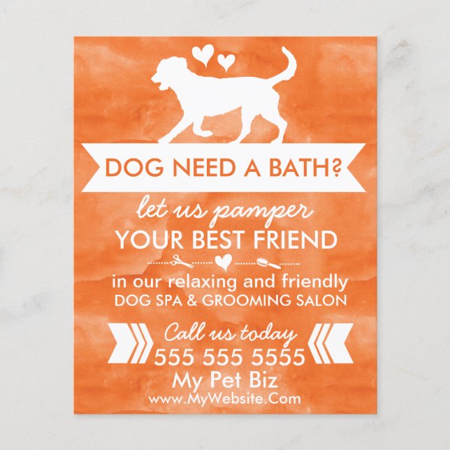 Trendy Orange Dog Grooming Flyer - Personalizable (Front)