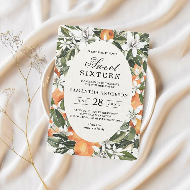 Trendy Orange Flowers & Leaf Beauty Frame Invitation (Creator Uploaded)