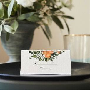 Trendy Orange Flowers & Leaf Beauty Frame Place Card