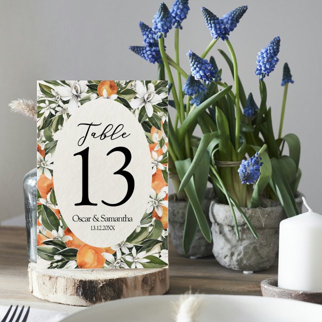 Trendy Orange Flowers & Leaf Beauty Frame Table Number (Creator Uploaded)