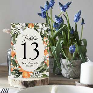 Trendy Orange Flowers & Leaf Beauty Frame Table Number