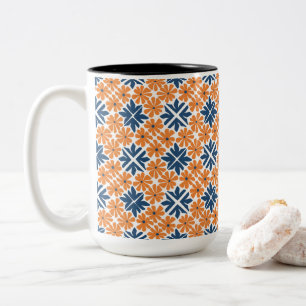 Trendy Orange Flowers Two-Tone Coffee Mug