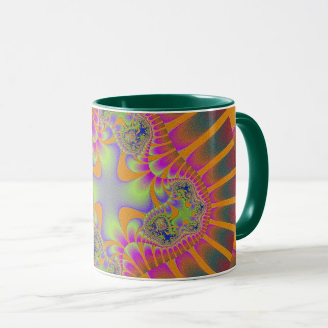 Trendy Orange, Green and Pink Fractal Mug (Front Right)