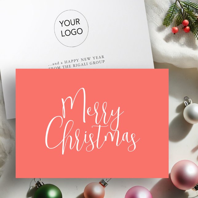 Trendy Orange Merry Christmas Holiday Card (Business Christmas cards with logo modern orange design)
