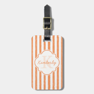Trendy Orange Painted Stripes Monogram and Name Luggage Tag