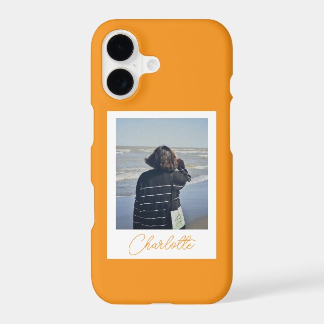 Trendy Orange Polaroid Style Custom Name  (Back)
