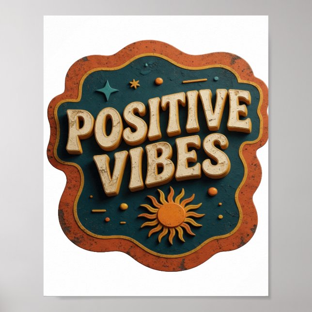 Trendy Orange POSITIVE VIBES Design Poster (Front)