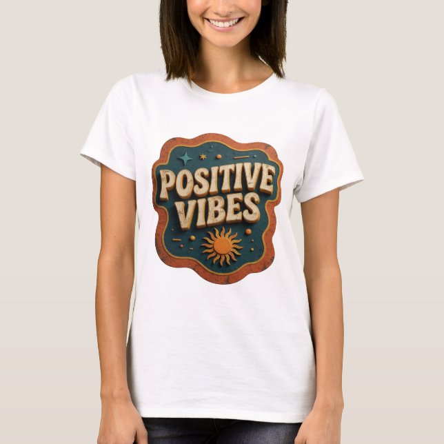 Trendy Orange POSITIVE VIBES Shirt Design (Front)