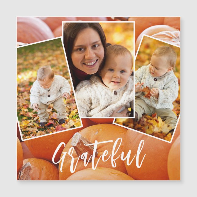Trendy Orange Pumpkin Photo Grateful Magnetic Card (Front)