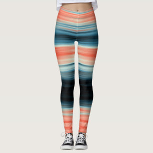 Trendy Orange Red Blue Stripes Leggings