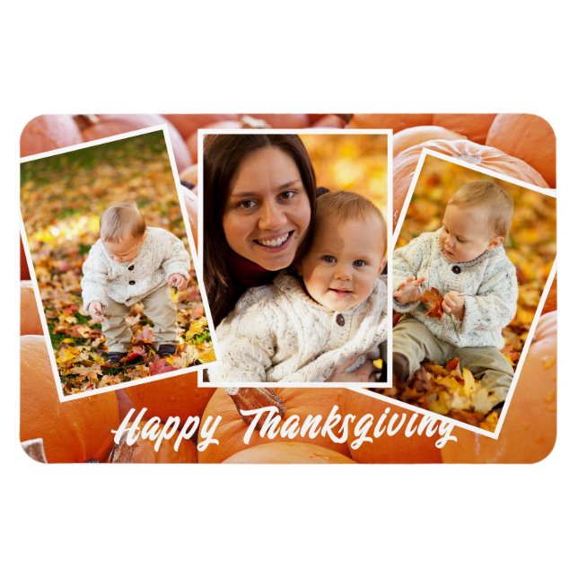 Trendy Orange Red Family Photos  Thanksgiving Magnet (Horizontal)