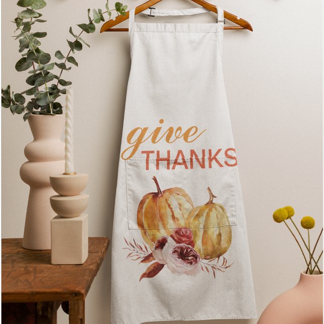 Trendy Orange & Red Give Thanks & Pumpkin Apron (Creator Uploaded)