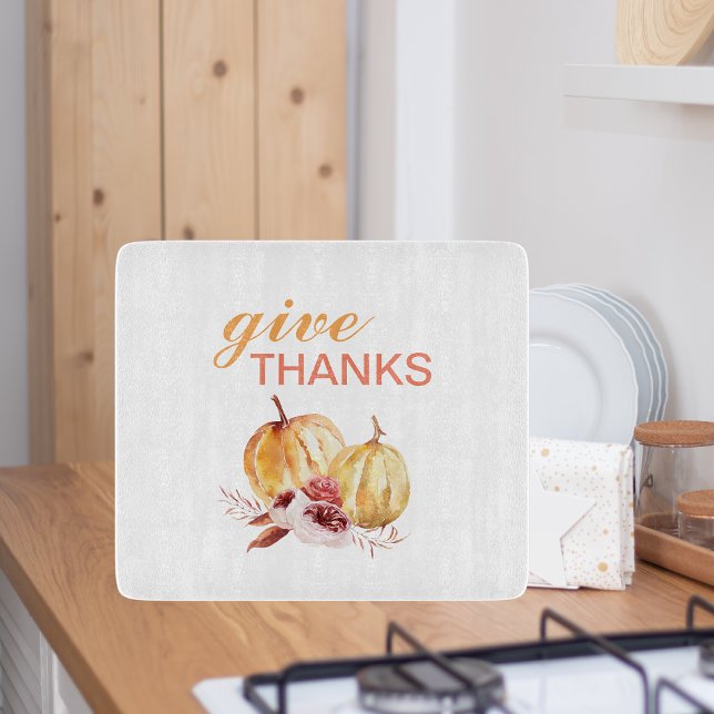 Trendy Orange & Red Give Thanks & Pumpkin Cutting Board (Creator Uploaded)