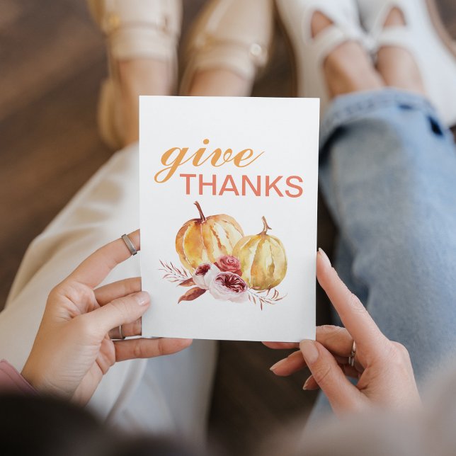 Trendy Orange & Red Give Thanks & Pumpkin Holiday Card (Creator Uploaded)