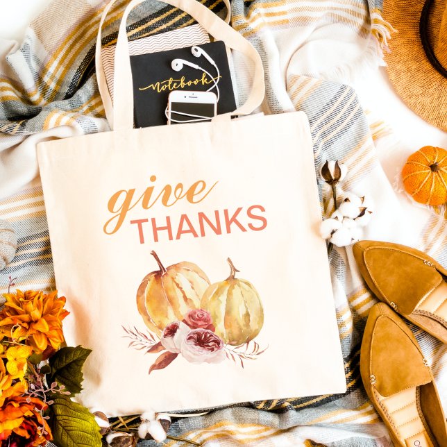 Trendy Orange & Red Give Thanks & Pumpkin Tote Bag (Creator Uploaded)