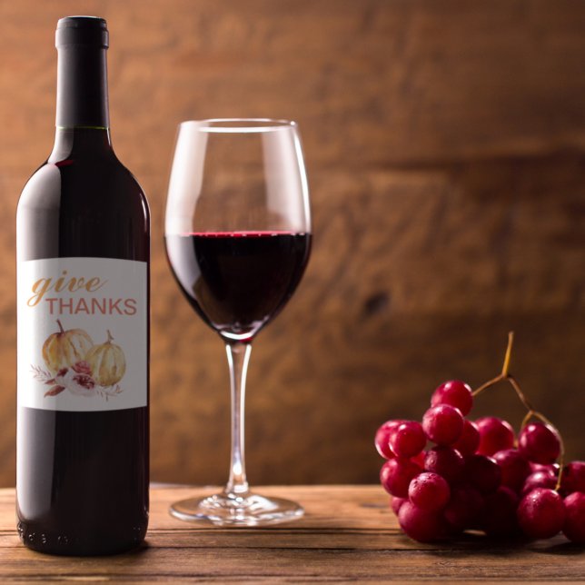 Trendy Orange & Red Give Thanks & Pumpkin Wine Label (Creator Uploaded)